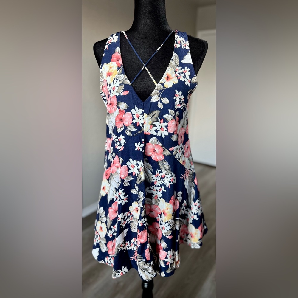 Polagram Floral Mini Dress - Navy and Pink